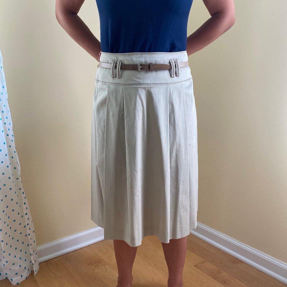 ELIE TAHARI Knife Pleated Beige Skirt